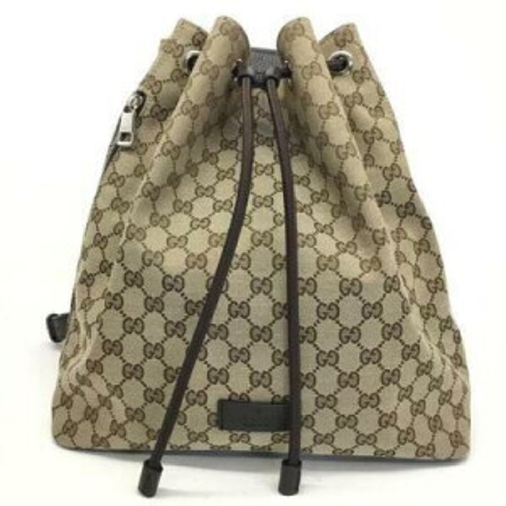 Gucci Backpack Drawstring Canvas Leather Beige Br… - image 1